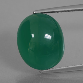 Agata Verde medio intenso naturale da 7.65 ct, Taglio ovale, Traslucido