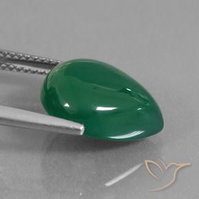Agata Verde medio intenso naturale da 7.09 ct, Forma a pera, Traslucido