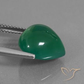 Agata Verde medio intenso naturale da 7.28 ct, Forma a pera, Traslucido