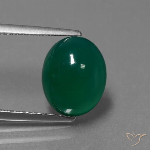 Agata Verde scuro medio naturale da 3.88 ct, Taglio ovale, Traslucido