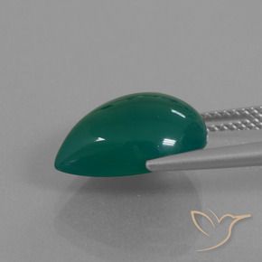 Agata Verde scuro medio naturale da 6.66 ct, Forma a pera, Traslucido