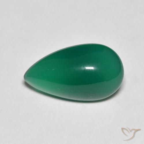 Agata Verde scuro medio naturale da 3.75 ct, Forma a pera, Traslucido