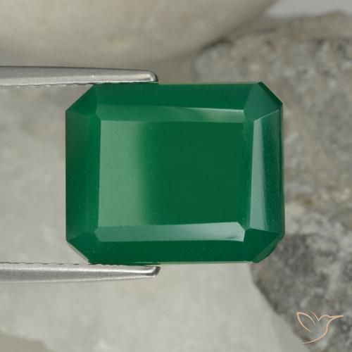 Agata Verde giallastro naturale da 4.95 ct, Ottagonale / Taglio smeraldo, Traslucido