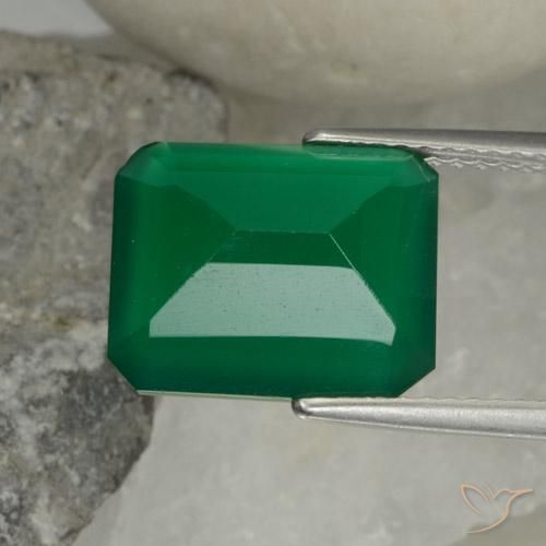 Agata Verde giallastro naturale da 4.95 ct, Ottagonale / Taglio smeraldo, Traslucido