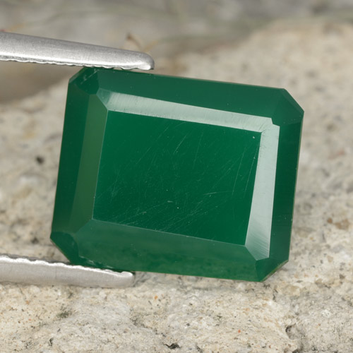 Agata Verde medio naturale da 3.79 ct, Taglio smeraldo, Traslucido