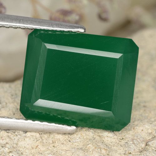 Agata Verde giallastro naturale da 5.44 ct, Ottagonale / Taglio smeraldo, Traslucido