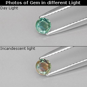 Alessandrite Verde / Rosso naturale da 0.27 ct, Taglio rotondo, VVS-VS