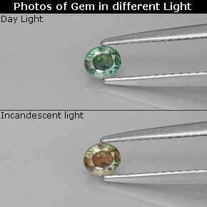 Alessandrite Verde / Rosso naturale da 0.25 ct, Taglio ovale, VVS-VS