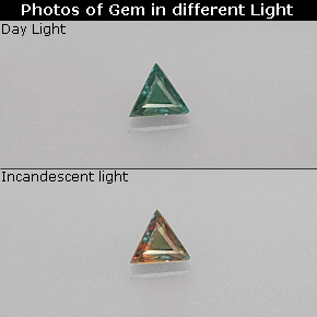 Alessandrite naturale multicolore da 0,12 ct, trillion, VS