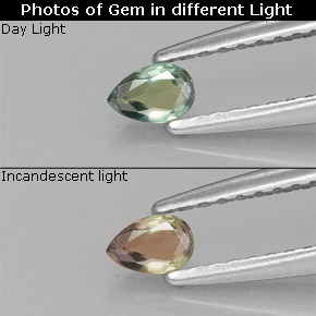 Alessandrite Verde / Rosso naturale da 0.16 ct, Forma a pera, VVS-VS