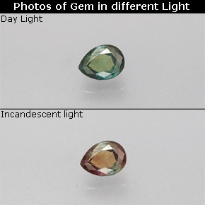 Alessandrite naturale multicolore da 0,12 ct, taglio a pera, VS