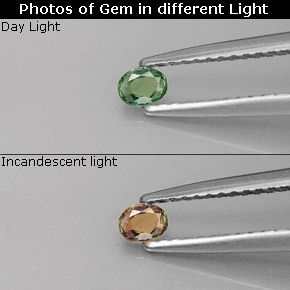 Alessandrite verde/rosso naturale da 0,13 ct, taglio ovale, VS