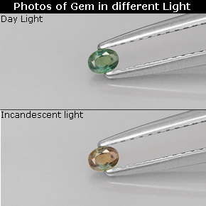 Alessandrite naturale multicolore da 0,08 ct, taglio ovale, VS