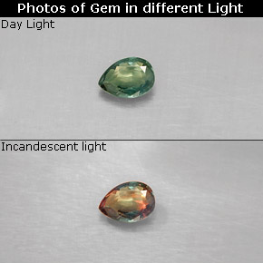 Alessandrite naturale multicolore da 0,14 ct, taglio a pera, VS