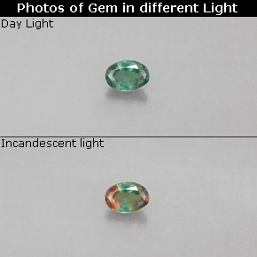 Alessandrite Verde / Rosso naturale da 0.07 ct, Taglio ovale, VS