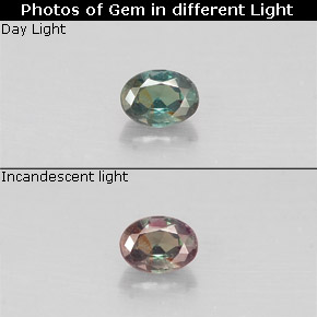 Alessandrite naturale multicolore da 0,12 ct, taglio ovale, VS