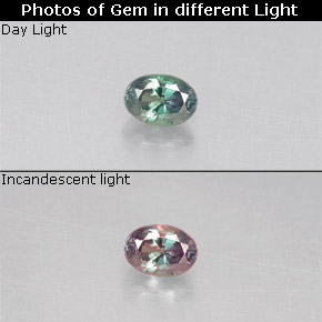 Alessandrite Verde / Rosso naturale da 0.10 ct, Taglio ovale, VS