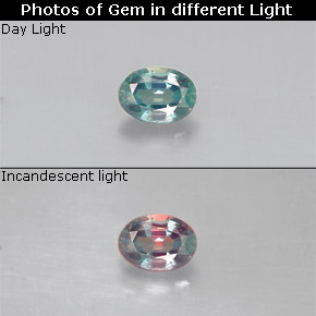 Alessandrite Verde / Rosso naturale da 0.13 ct, Taglio ovale, VS