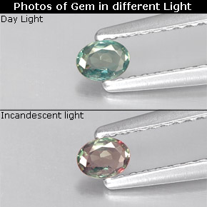 Alessandrite Verde / Rosso naturale da 0.12 ct, Taglio ovale, VS