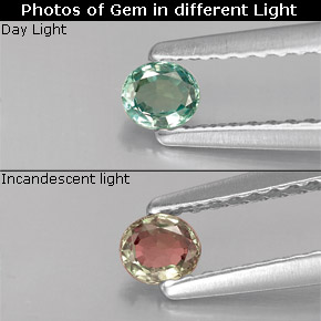 Alessandrite Verde / Rosso naturale da 0.15 ct, Taglio ovale, VS