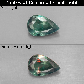 Alessandrite Verde / Rosso naturale da 0.38 ct, Forma a pera, VS