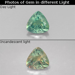 Alessandrite naturale multicolore da 0,24 ct, trillion, VS