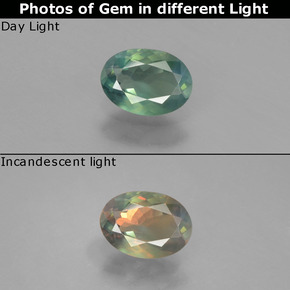 Alessandrite Verde / Rosso naturale da 0.55 ct, Taglio ovale, VS-SI