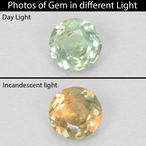 Alessandrite naturale verde da 0,09 ct, taglio rotondo, VVS-VS