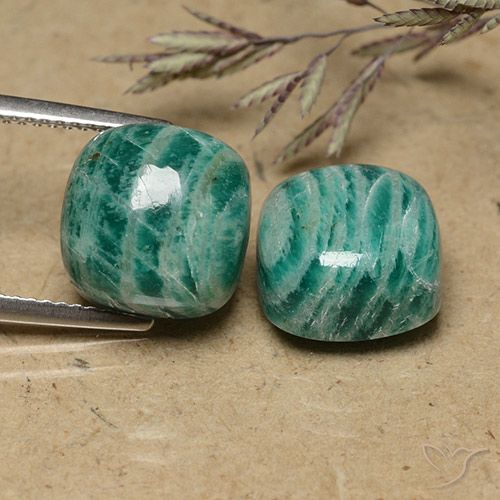 Gemme di Amazzonite Verde medio-scuro naturale da 13,16 ct, Taglio a cuscino, Opaco