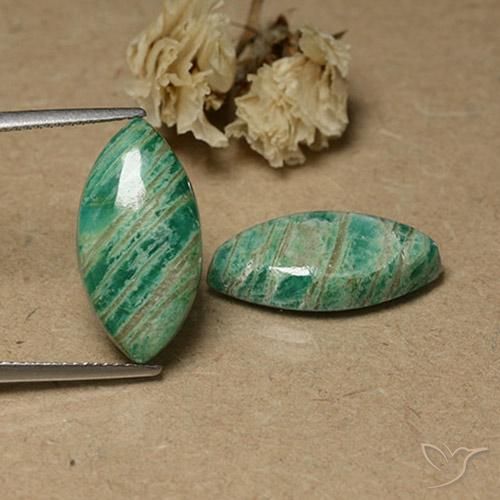 Gemme di Amazzonite Verde Pino naturale da 13.50 ct, Taglio marquise, Opaco