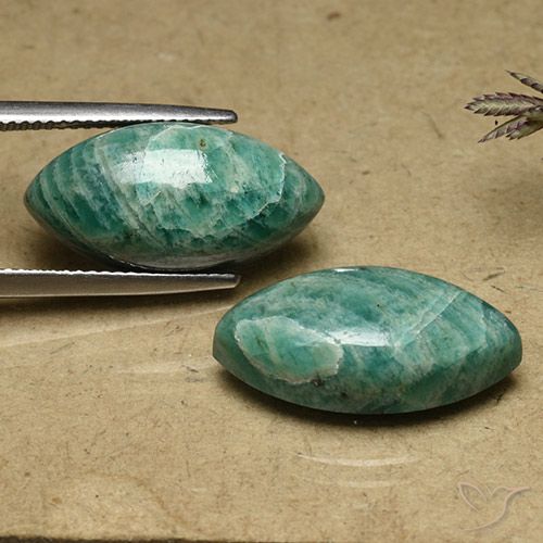 Gemme di Amazzonite Verde Pino naturale da 19.22 ct, Taglio marquise, Opaco