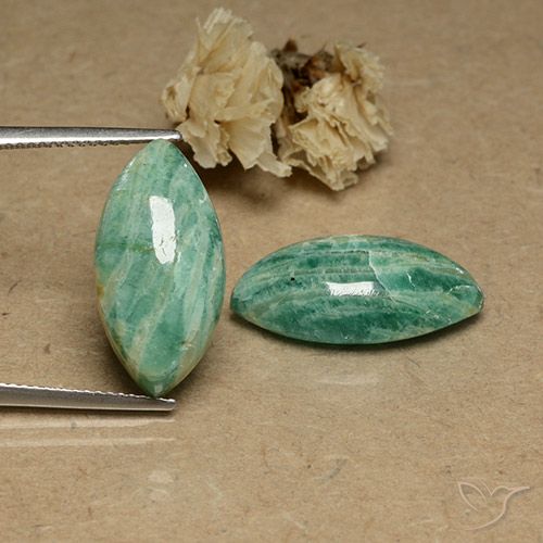 Gemme di amazzonite verde pino naturale da 17,51 ct, taglio marquise, opaco