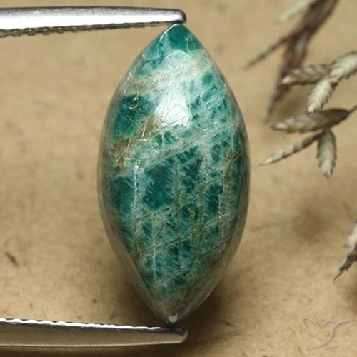 Amazzonite Verde Pino naturale da 7.17 ct, Taglio marquise, Opaco