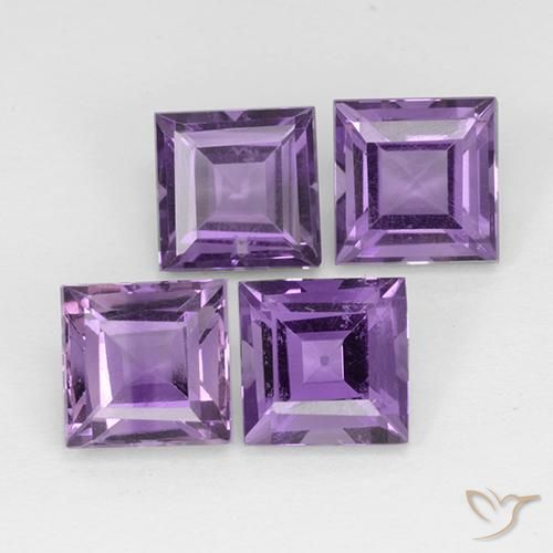 Gemme di Ametista Viola medio naturale da 4.53 ct, Quadrato, VS
