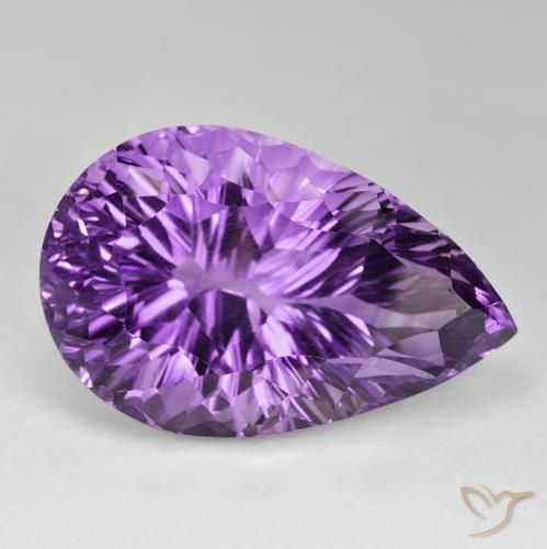 Ametista Viola medio naturale da 86.75 ct, Forma a pera, VVS