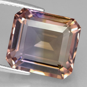 Ametrina naturale bicolore da 11,76 ct, taglio smeraldo, VVS
