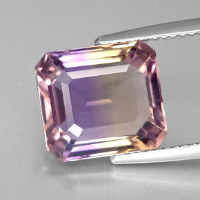 Ametrino Bicolore naturale da 5.87 ct, Taglio smeraldo, VVS