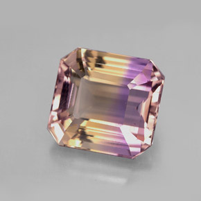 Ametrina naturale bicolore da 6,33 ct, taglio smeraldo, VVS