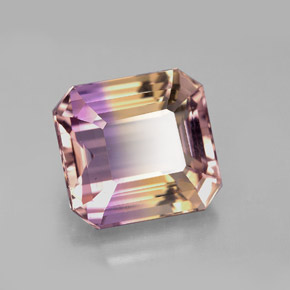 Ametrina naturale bicolore da 6,33 ct, taglio smeraldo, VVS