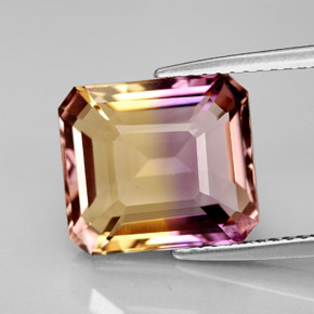 Ametrina naturale bicolore da 6,21 ct, taglio smeraldo, VVS-VS