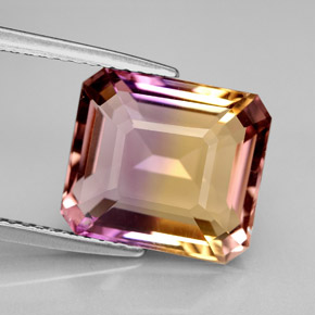 Ametrina naturale bicolore da 6,21 ct, taglio smeraldo, VVS-VS