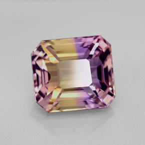 Ametrina naturale bicolore da 7,32 ct, taglio smeraldo, VVS