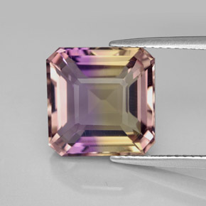 Ametrina naturale bicolore da 6,36 ct, taglio smeraldo, VVS-VS