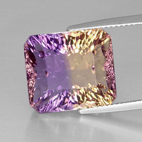 Ametrina naturale bicolore da 12,12 ct, taglio smeraldo, VVS