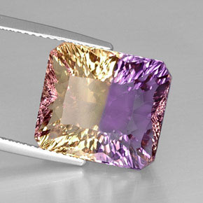 Ametrina naturale bicolore da 12,12 ct, taglio smeraldo, VVS