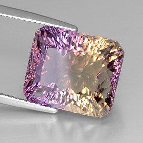 Ametrina naturale bicolore da 12,66 ct, taglio smeraldo, VVS-VS