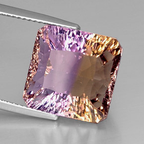 Ametrina naturale bicolore da 12,12 ct, taglio smeraldo, VVS-VS