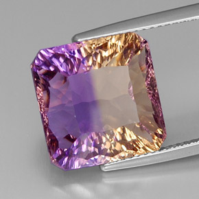 Ametrina naturale bicolore da 11,58 ct, taglio smeraldo, VVS