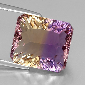 Ametrina naturale bicolore da 10,76 ct, taglio smeraldo, VVS
