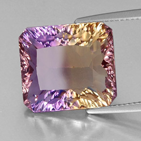Ametrina naturale bicolore da 10,76 ct, taglio smeraldo, VVS